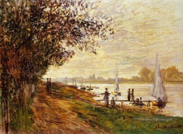  coucher Tableaux - La berge au Petit Gennevilliers Coucher de soleil Claude Monet paysage